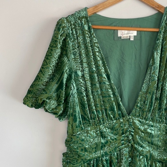 Anthropologie Puff Sleeve Burnout Velvet Maxi Dress Size 14 Whimsigoth Ethereal - Picture 5 of 11